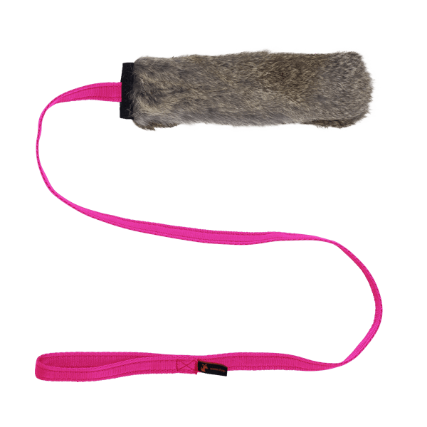 2051 39782 - Tug-E-Nuff Rabbit skin chaser tug with squeaker, ass.farger